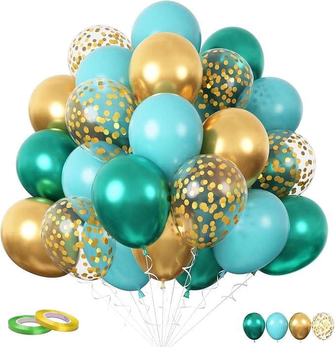 Teal Gold Balloons, Metallic Gold, Tropical Beach Summer Pool Wedding by FunHot