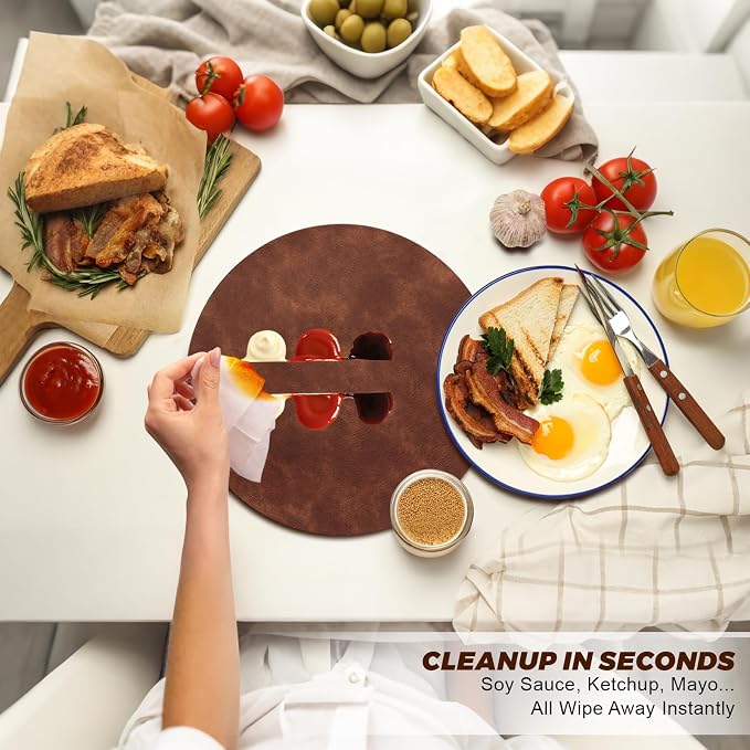 UnivoColors Placemats Round Faux Leather Placemats Set of 4-Waterproof-Wipe - Image 3
