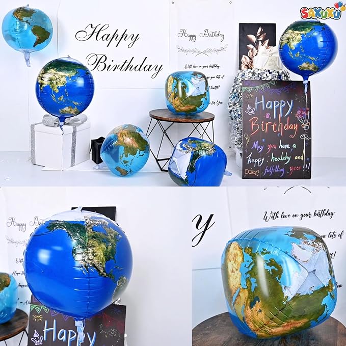 6 Pcs Globe Earth Balloons, 22 Inch Big World Map Foil Balloons, Planet Large - Image 2