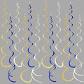 36 Pcs Blue Gold Hanging Swirl Decorations Royal Blue Glitter Gold Beige Felt by pinkblume