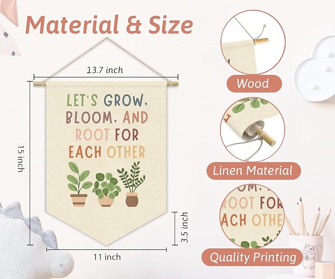 Boho Classroom Decor, Let’s Grow Greenery Plant Wall Banner | Back To School - Image 5