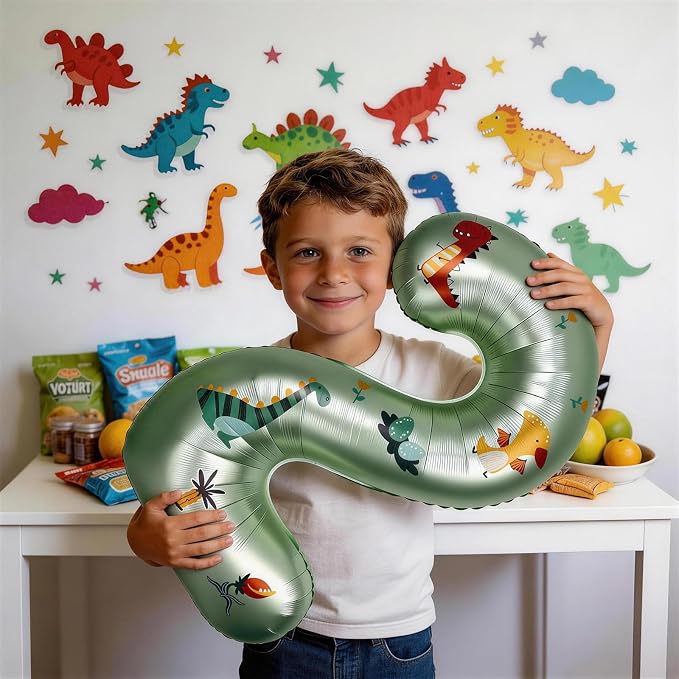 40 Inch Dinosaur Number 2 Balloon | Olive Green Number - Image 6