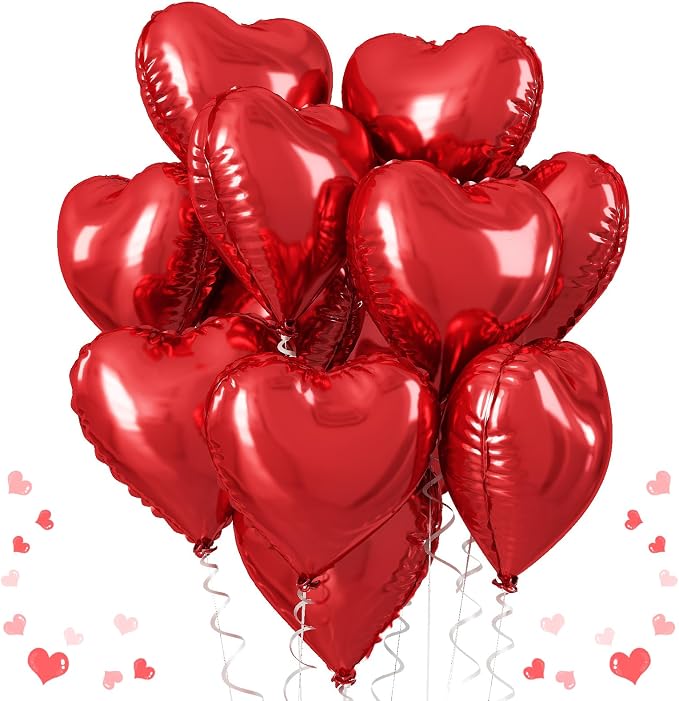 Red Heart Balloons, 18 Inch Metallic Red Foil Balloon Helium 10Pcs Large Ruby by TAOYE