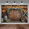 6x6ft Country Wedding Photography Backdrop Rustic Barn Door Photography Backdrop Farmhouse Pink Flower Cabin Wooden Birthday Baby Shower Wedding Bridal Party Banner Photo Booth Props Background
