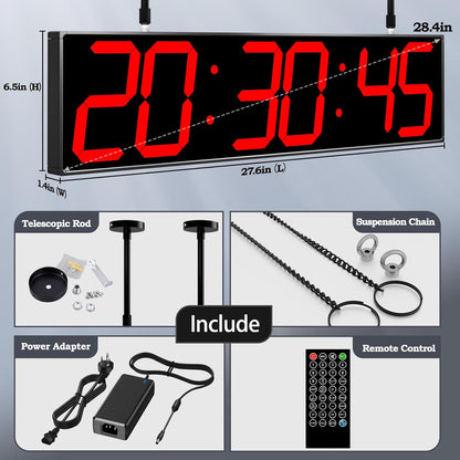 28.4‘’ Digital Clock with Large Display,Hanging Clock with Clearly Visible Large Digital Double-Sided Display,Multi-Function Led Clock with Temperature and Calendar Display (Red)