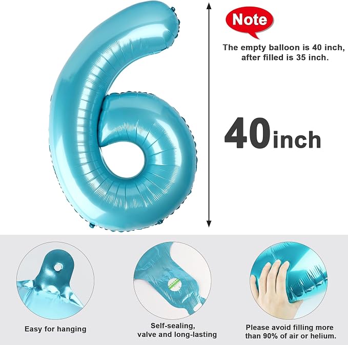 6 Balloon Numbers Birthday Decorations, 40In Pearl Blue Balloons - Image 5