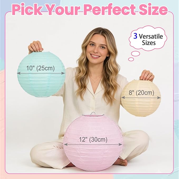 Pastel Paper Lanterns for Classroom, 12-Pc 12" Large Round Hanging Decor | - Image 5