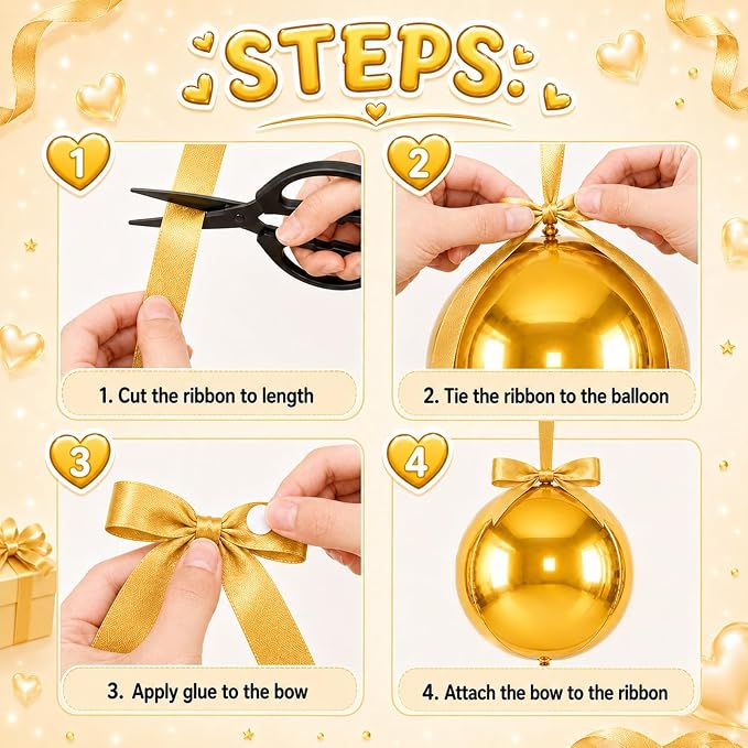 Gold Round Foil Balloons with Satin Bows and Ribbon - Image 3