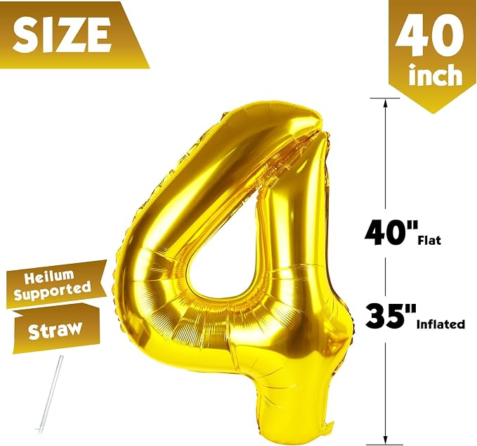 40 Inch Gold Number 4 Balloon Birthday Party Decorations - Image 5