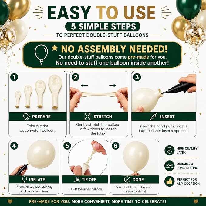 154Pcs Emerald Green and Gold Balloons Garland Arch Kit - Image 3
