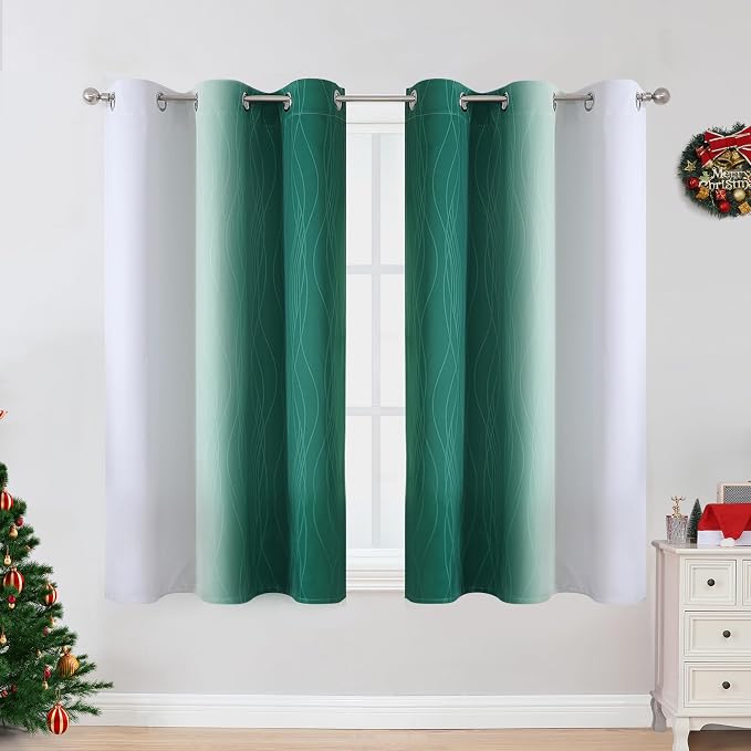 Green and Greyish White Ombre Blackout Curtains 54 Inch Length 2 Panels - Image 2