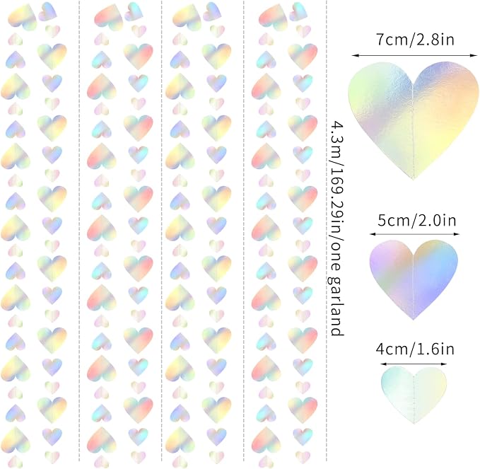 Iridescent Disco-Holograpic Party-Decorations Heart Garland - 56Ft Neon - Image 2