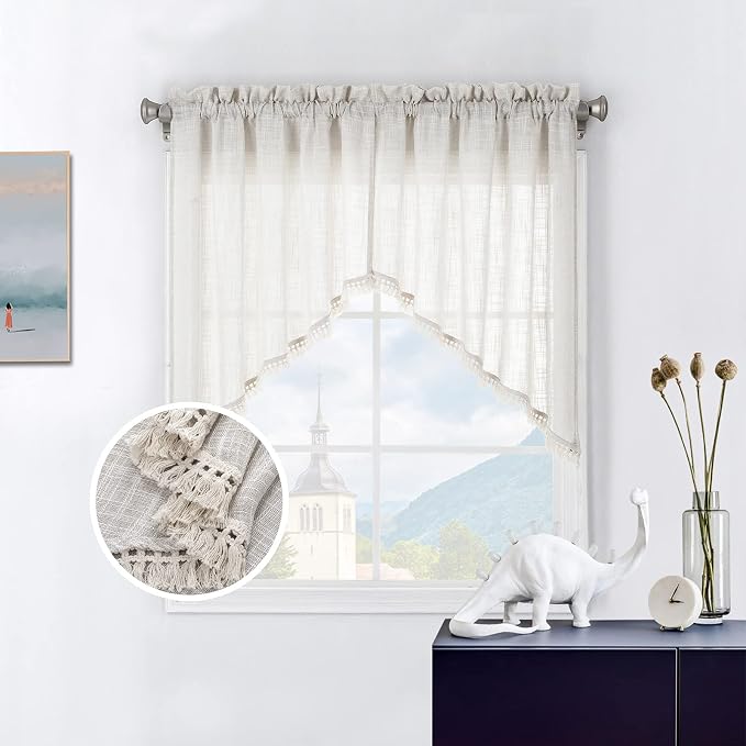 Beda Home Tassel Linen Textured Swag Curtain Valance by BedaHomeBedaLife