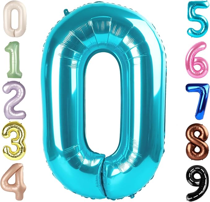 Number 0 Balloons 40 Inch for 10 100 Birthday Party Decorations, Light Blue | by Mluchee