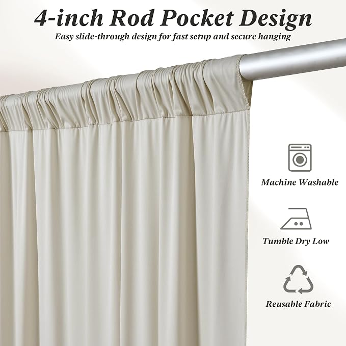 20 ft x 10 ft Wrinkle Free Beige Backdrop Curtain - Image 6