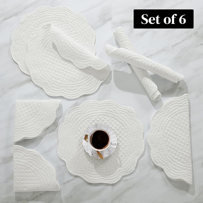 HOMBYS Quilted Placemats Set of 6 Washable Round Placemats - Image 8