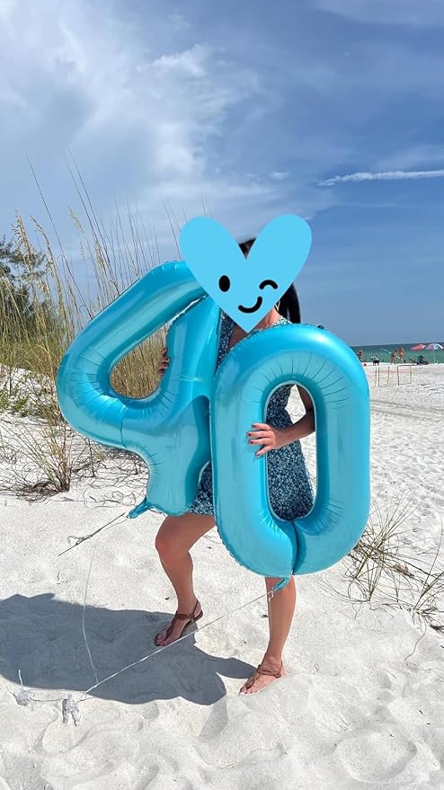4 Balloon Numbers Birthday Decorations, 40In Pearl Blue Balloons - Image 2