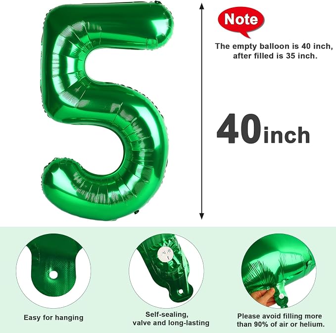 5 Balloon Numbers Birthday Decorations, 40In Green Balloons - Image 6
