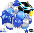 Blue Silver Graduation Balloons, Royal Light Blue Silver White Confetti Balloons by Paready