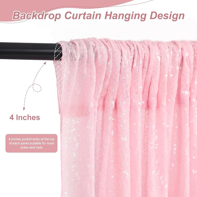 Pink Sequin Backdrop Curtains-2 Panels 2FTx8FT Pink Backdrop - Image 5