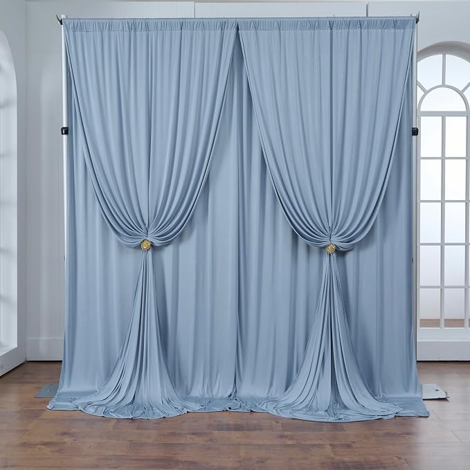 20 ft x 10 ft Wrinkle Free Dusty Blue Backdrop Curtain - Image 8