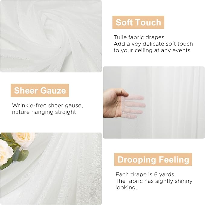 Ivory Wedding Arch Draping Fabric Backdrop Drapes Sheer 3 Panels | 28.7"x20FT - Image 2