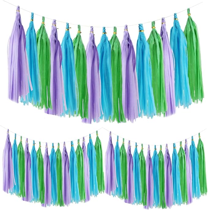 Blue Green and Purple DIY Tissue Paper Tassel Garland 30pcs Hanging Paper by Unknown