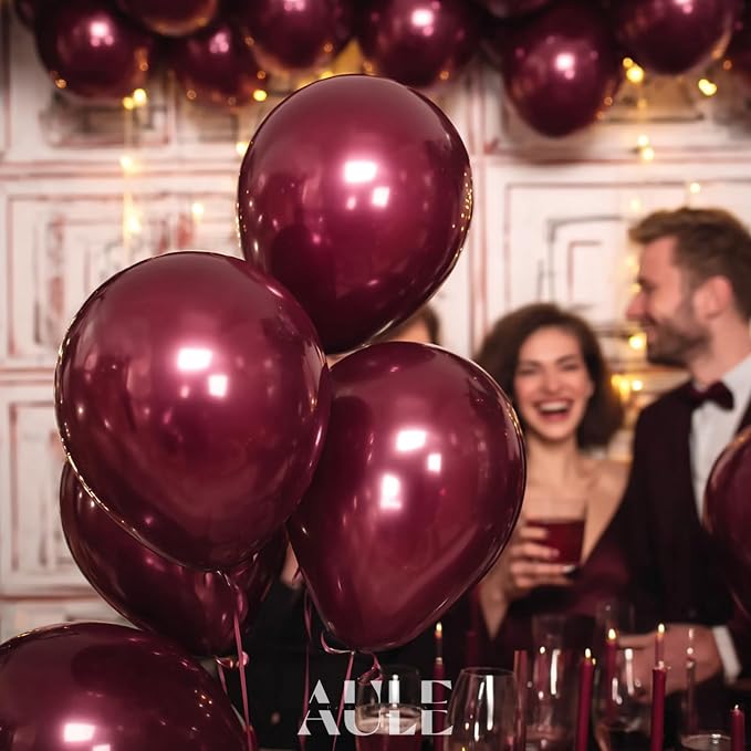 AULE 50Pcs Metallic 12 Inch Burgundy Maroon Latex Balloons | Maroon Shiny - Image 2