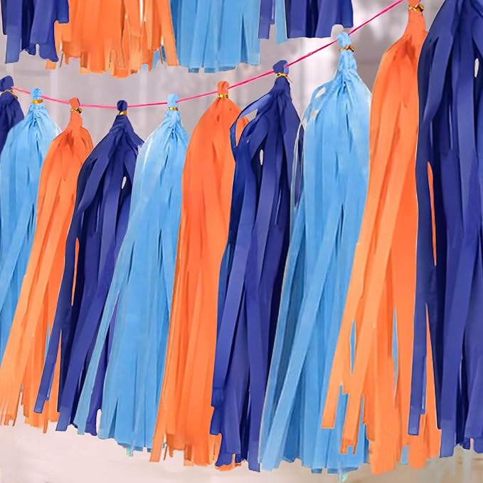 Orange Blue Paper Tassels 30pcs Streamers by Unknown