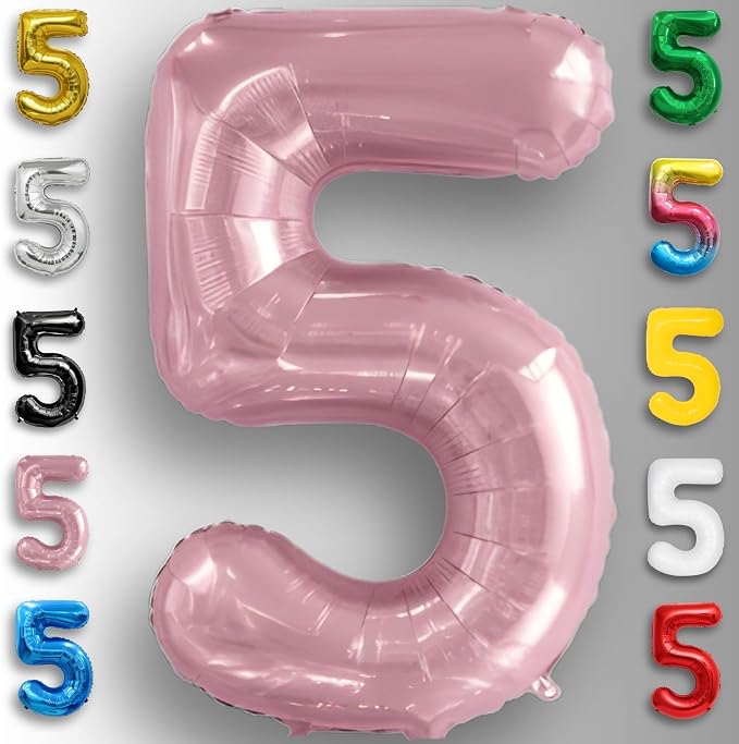 Pink Pearl Number Balloon 5 Mylar Foil Macaron Balloons 16 Inch - Image 4