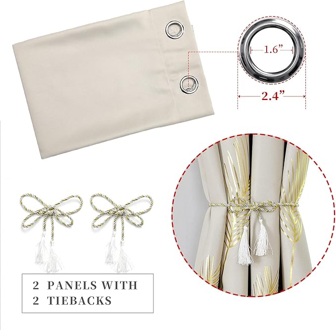 Cream Beige Blackout Curtains 72 Inches Length 2 Panels Set - Image 4