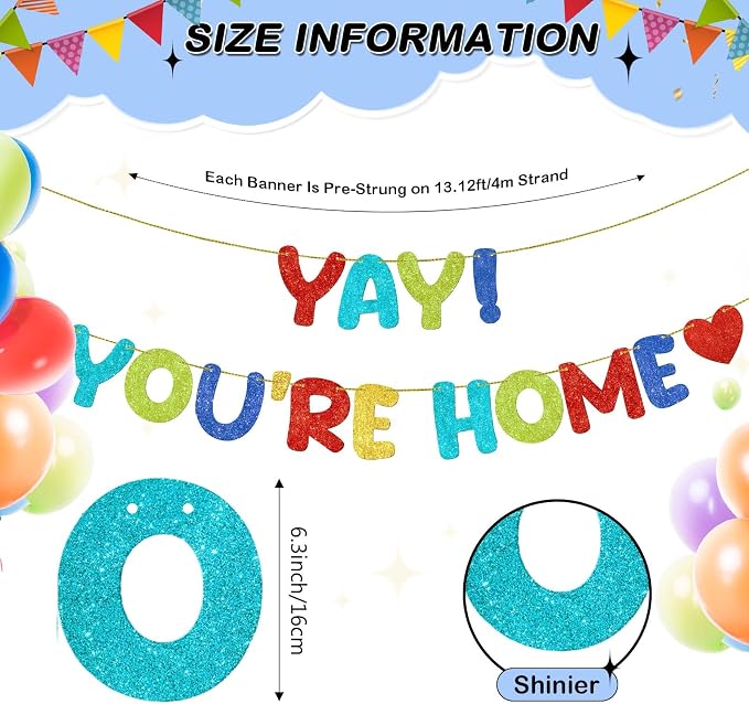 Fulmoon Pre Strung Yay You're Home Banner Glitter Welcome Home Party - Image 2
