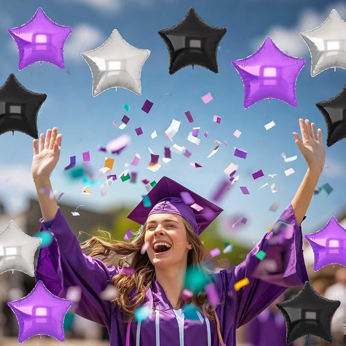Purple Black Star Balloons 18Inch Lavender Purple Silver and Black Pentagram - Image 3