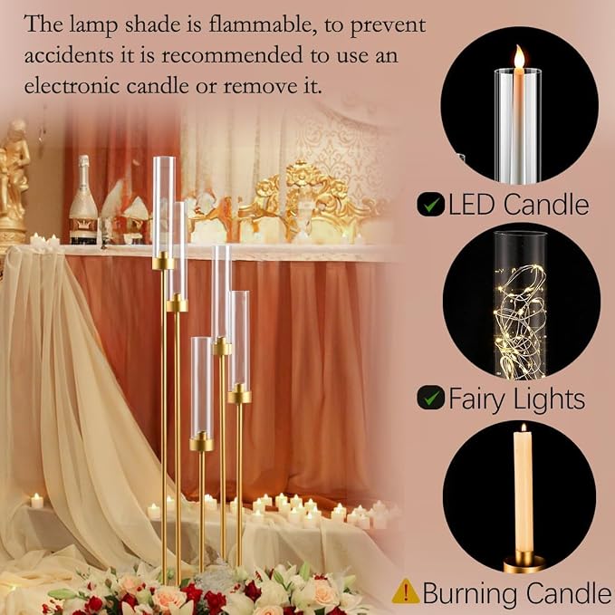 20PCS Gold Floor Candelabra, 5 Arm Candle Holder Tall Floor Candle Holder - Image 4