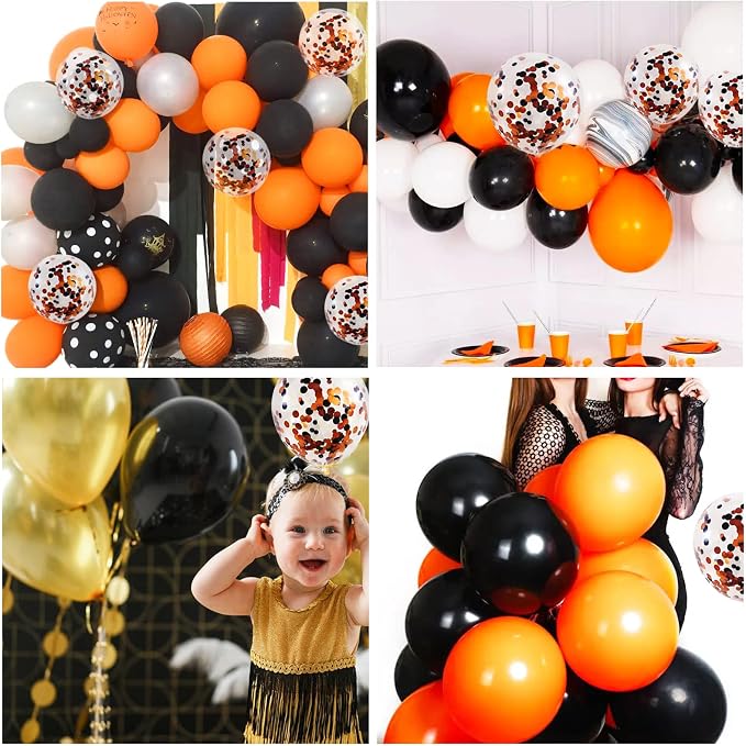 Orange and Black Balloons 50 Pack 12 Inch Black Orange Confetti Balloon - Image 4