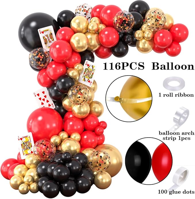 132Pcs Casino Theme Party Decorations, Dice Boxes Large Poker Cards Black Red - Image 4