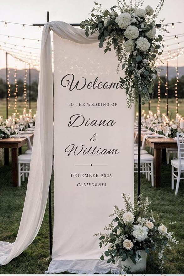 Wedding Welcome Sign Banner Personalized Custom Name Linen Fabric Wedding - Image 2