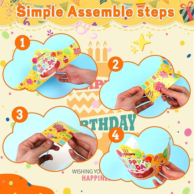 QAUYETM72 PCS Birthday Crowns Classroom Include 36 Colorful Birthday Paper Hats - Image 4