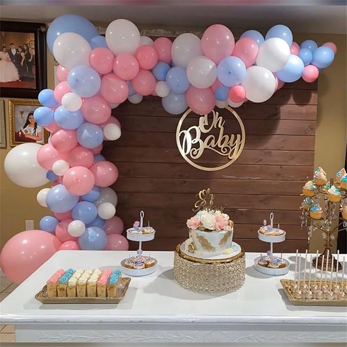 Pink Blue White balloons, 30 Pieces Pastel Pink White Blue Latex Balloons - Image 5