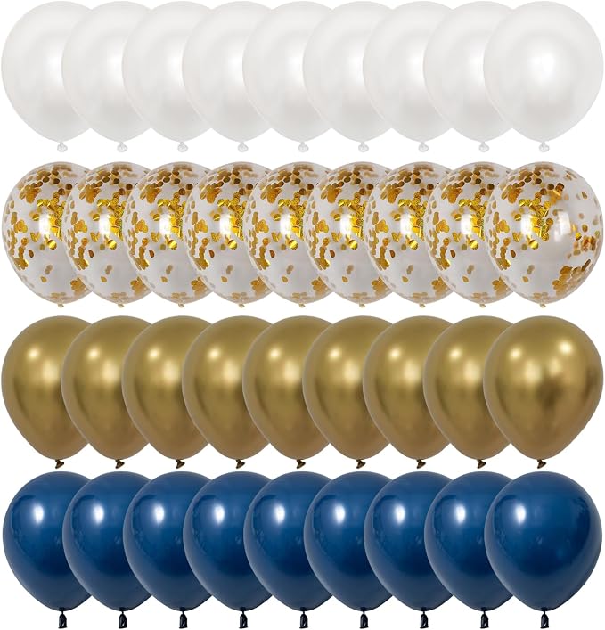 75pcs Navy Blue Gold Confetti Balloons, Dark Blue Pearl White Metallic Gold by DECGOL