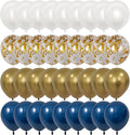 75pcs Navy Blue Gold Confetti Balloons, Dark Blue Pearl White Metallic Gold by DECGOL