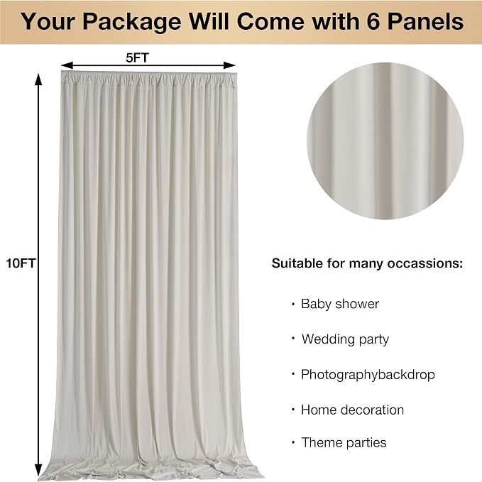 30ftx10ft Wrinkle Free Beige Backdrop Curtains - Image 5