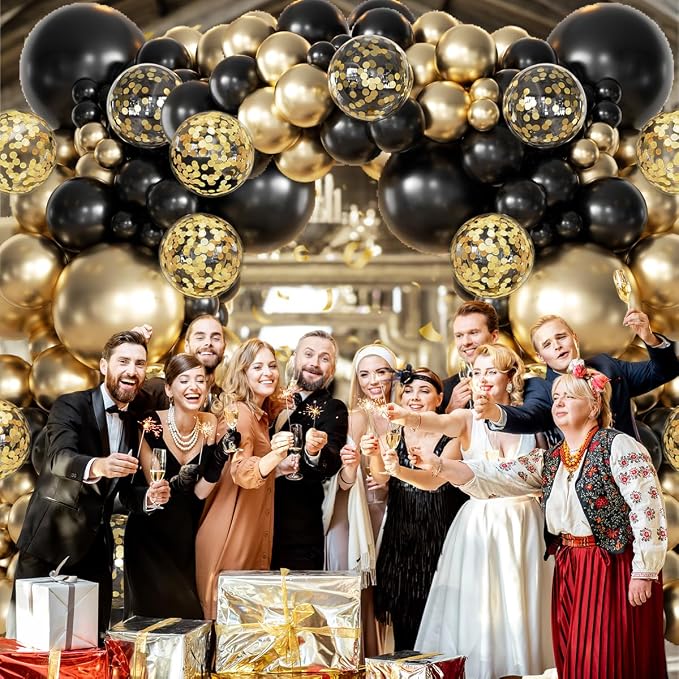 MEBAY 155Pcs Black and Gold Balloon Garland Arch Kit - Image 6