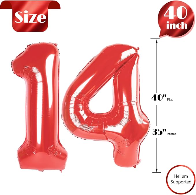 Red 14 Balloon - Number Balloon 40 Inch, 14th Red Birthday Decorations | Large - Image 5