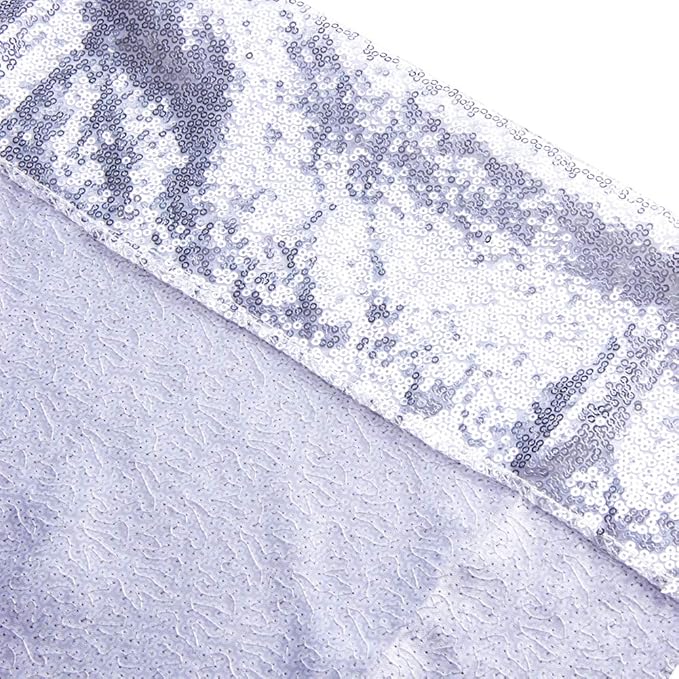 SquarePie Sequin Backdrop Curtain Not See Through Opaque Satin Photography Background for Wedding Patry 5FT x 7FT Silver
