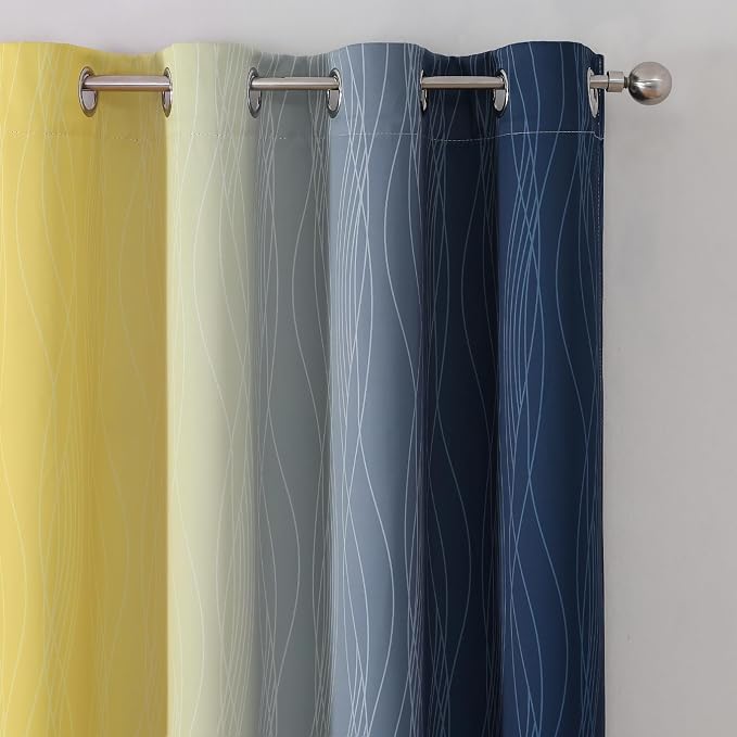Navy Blue and Yellow Blackout Curtains 45 Inch Length, Full Light Blocking - Image 4