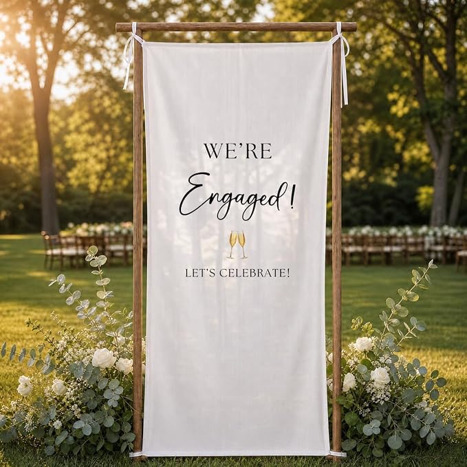 We’re Engaged Banner 73 x 30 Inch, Polyester Engagement Party Hanging Sign - Image 5