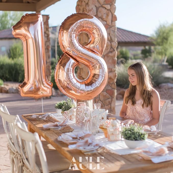 AULE 40 Inch Rose Gold 18 Balloon Number Foil 0-9 Birthday Big Numbers | - Image 2