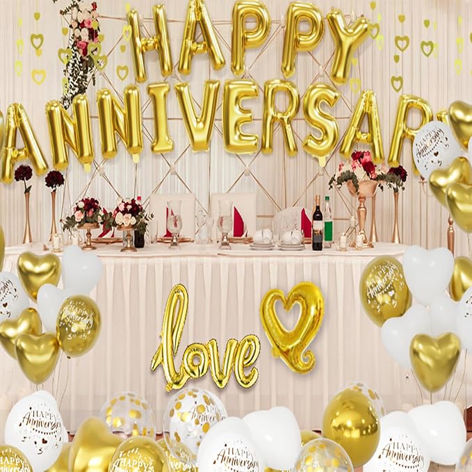 Gold and White Anniversary Party Decorations, Happy Anniversary Banner - Image 7