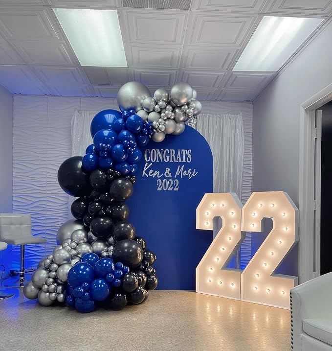 Royal Blue and Black Balloons Arch Kit -Navy Blue Balloons Metallic Sliver - Image 3